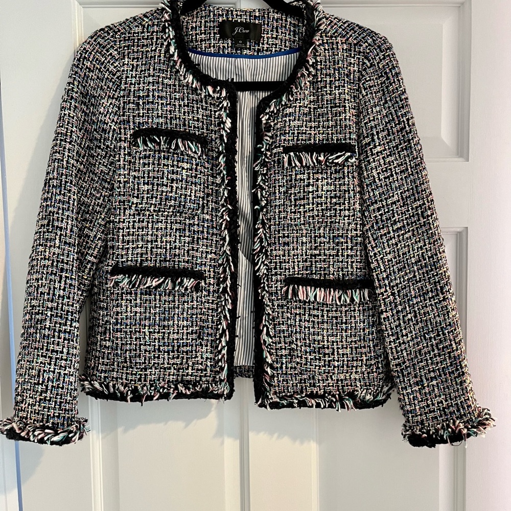Gorgeous J.Crew Tweed Lady coat in multi color. Hook and eye closure. Size 0.